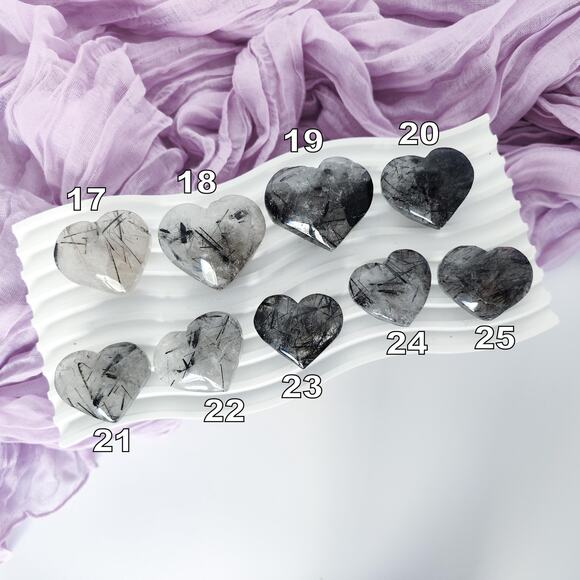 Black Tourmaline in Clear Quartz Heart Crystal Carving - Picture 10 of 10